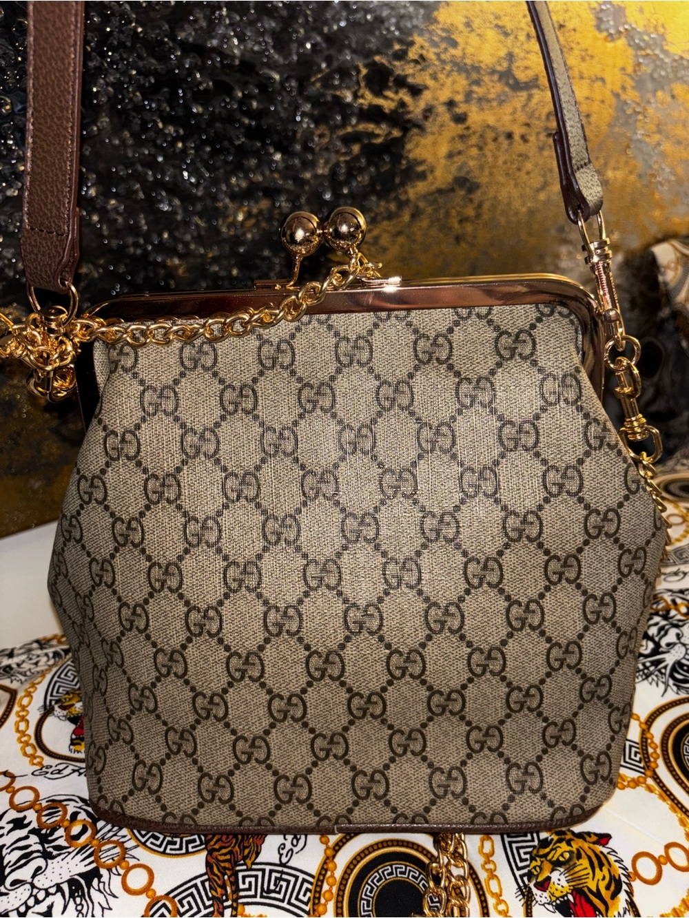 Brand New  !! Beige GG Monogram Frame-Top Shoulder Bag Read 👇 - Picture 7 of 8